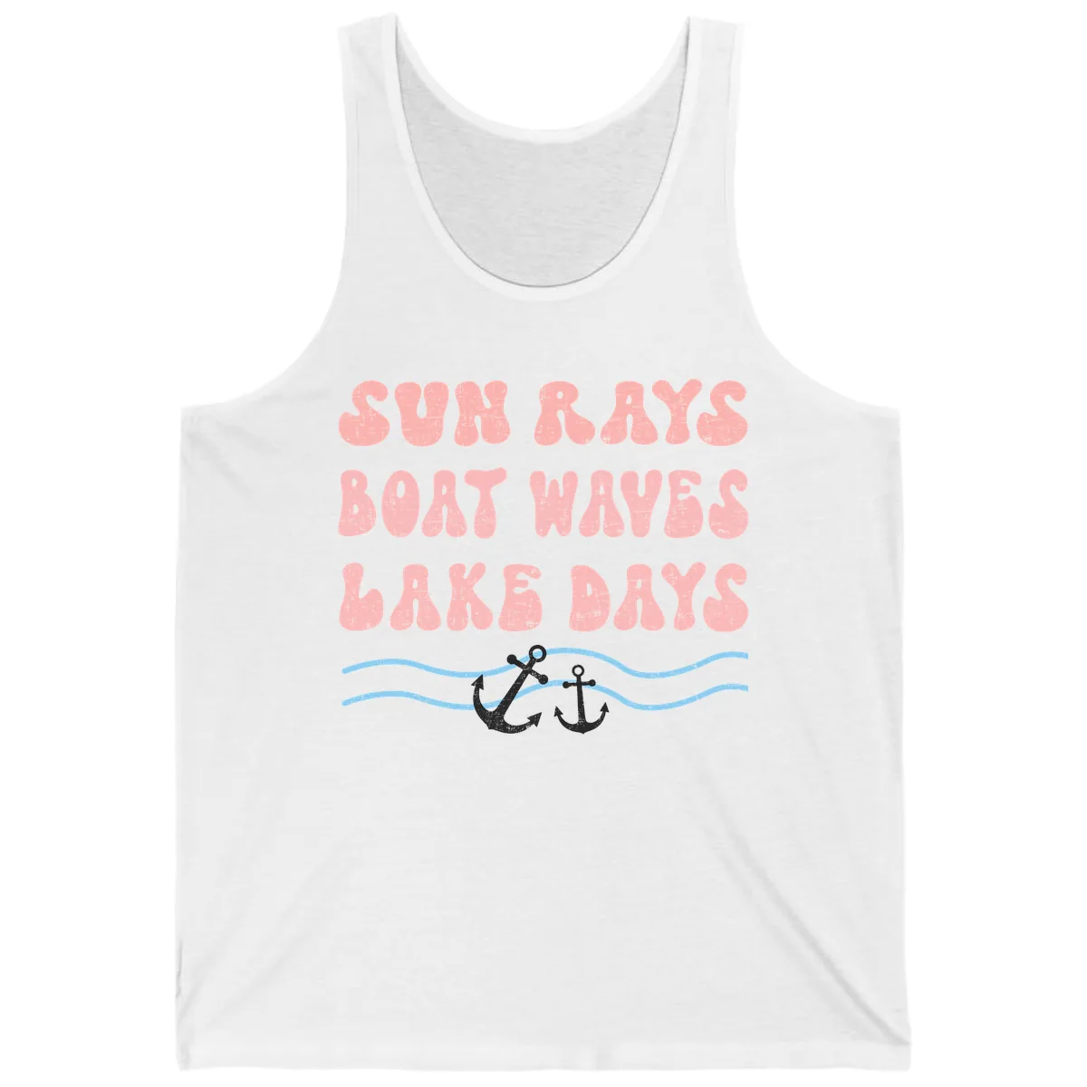 Lake Days Boat Waves Sun Rays Tank in White