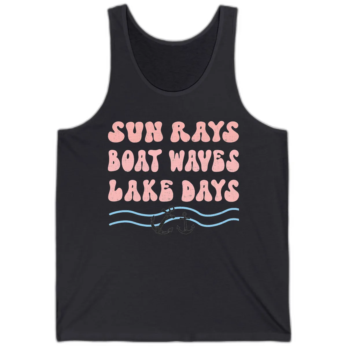 Lake Days Boat Waves Sun Rays Tank in Dark Grey