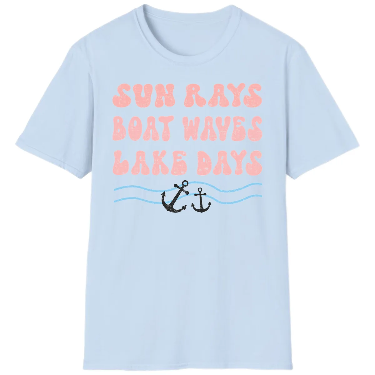 Lake Days Boat Waves Sun Rays T-Shirt in Light Blue