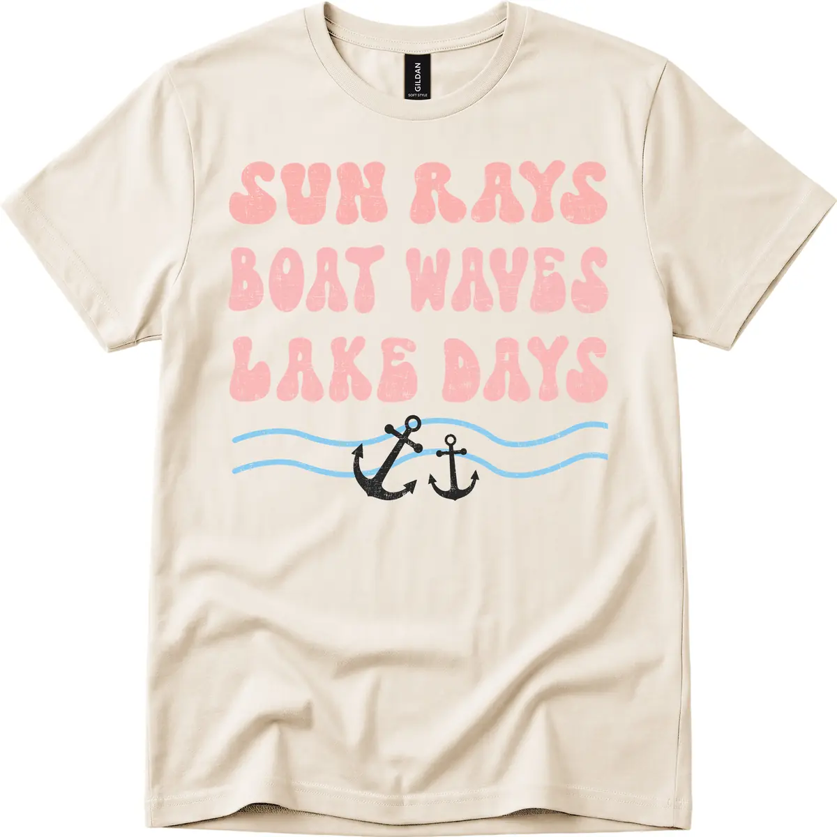 Lake Days Boat Waves Sun Rays T-Shirt in Natural