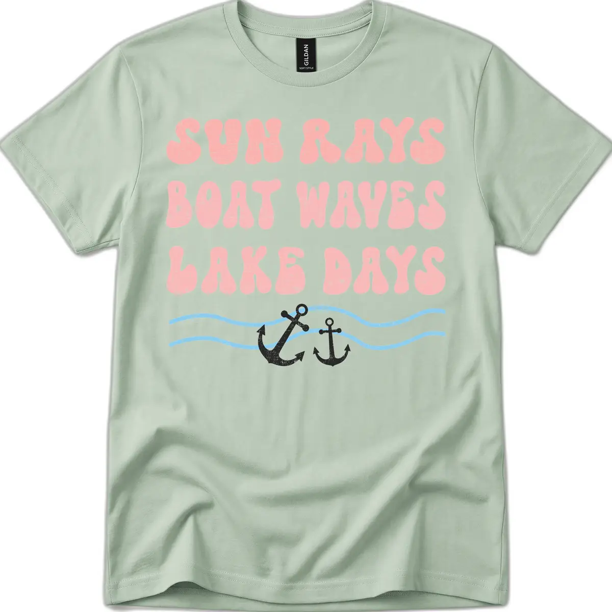 Lake Days Boat Waves Sun Rays T-Shirt in Sage