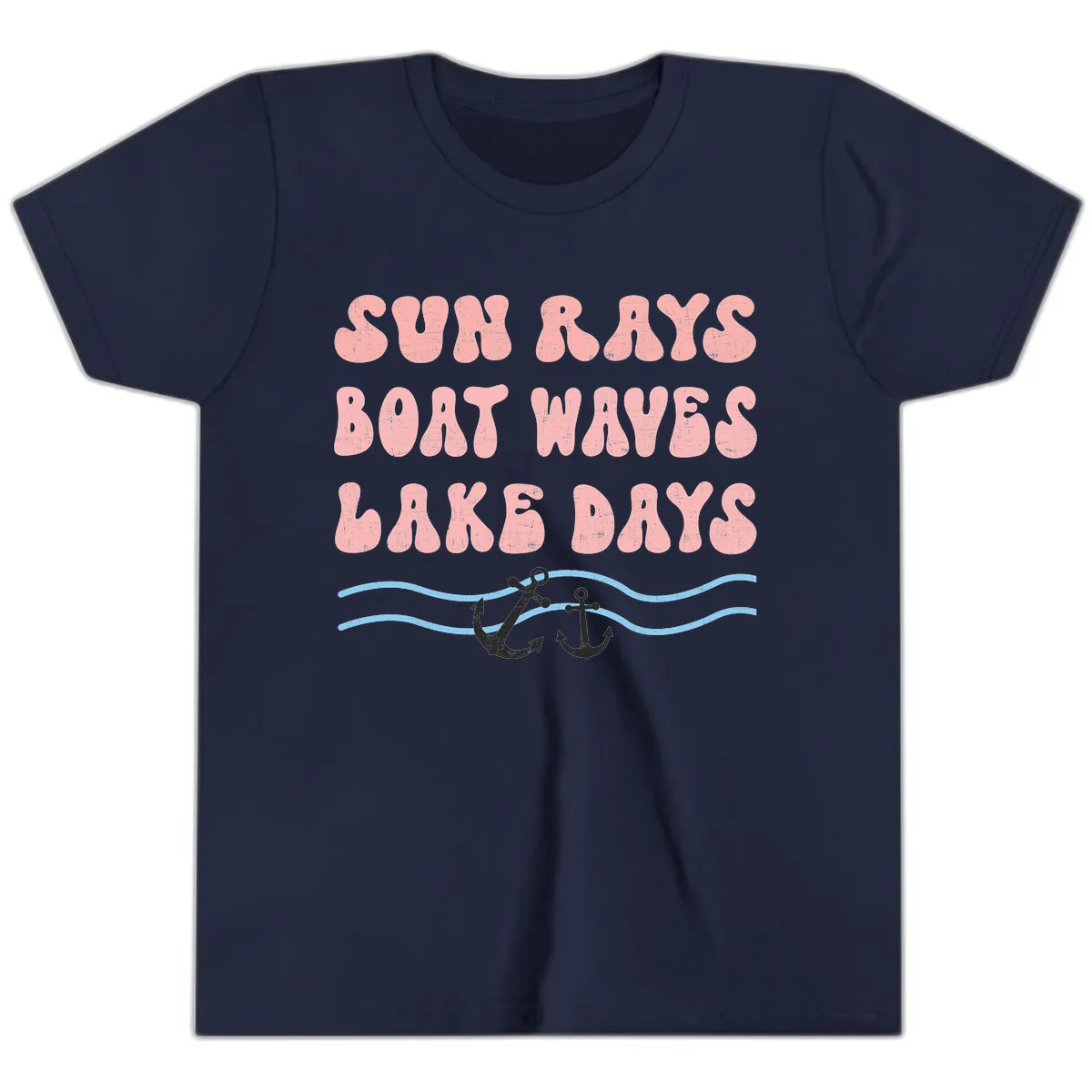 Lake Days Boat Waves Sun Rays Youth T-Shirt in Navy