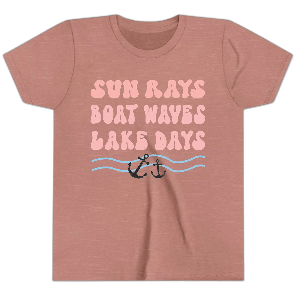 Lake Days Boat Waves Sun Rays Youth T-Shirt in Heather Mauve