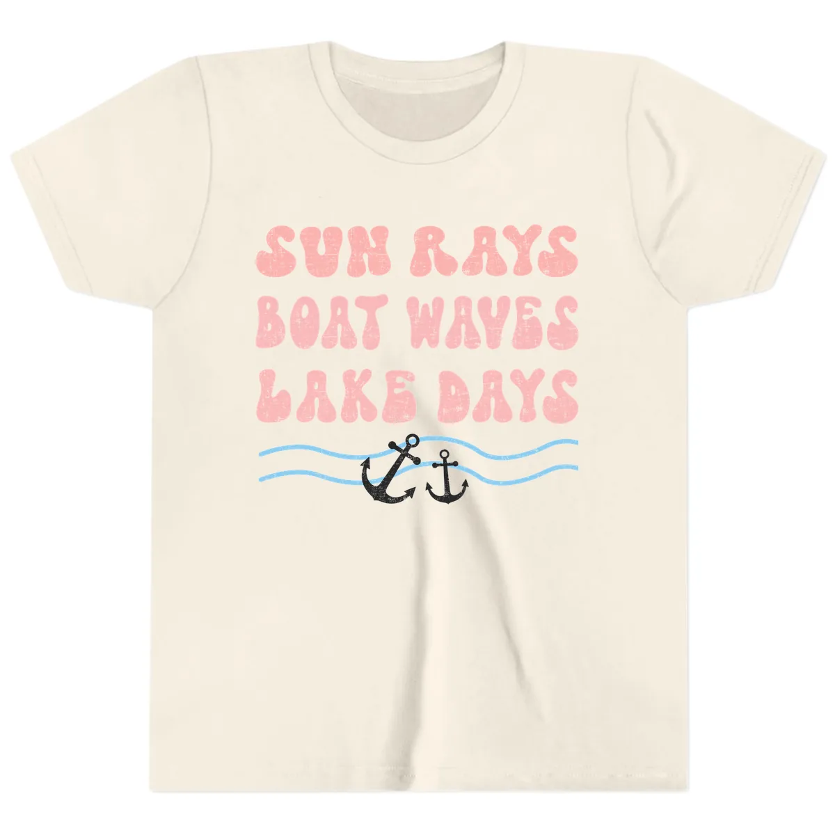 Lake Days Boat Waves Sun Rays Youth T-Shirt in Natural