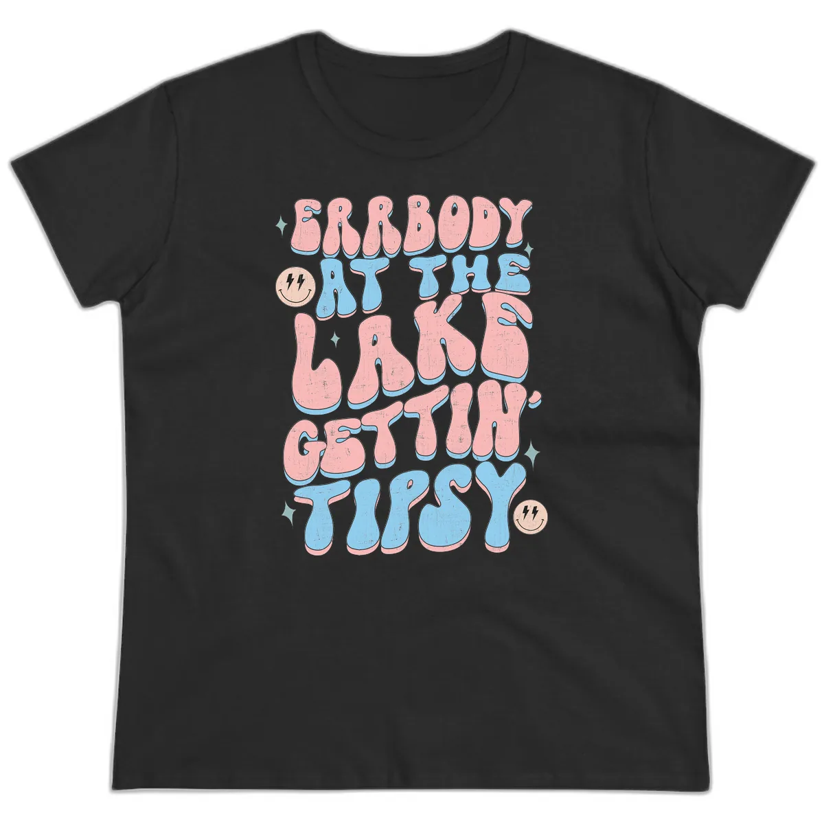 Everybody Gettin Tipsy At The Lake Ladies Tee in Black
