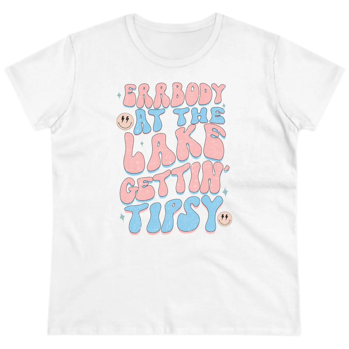 Everybody Gettin Tipsy At The Lake Ladies Tee in White