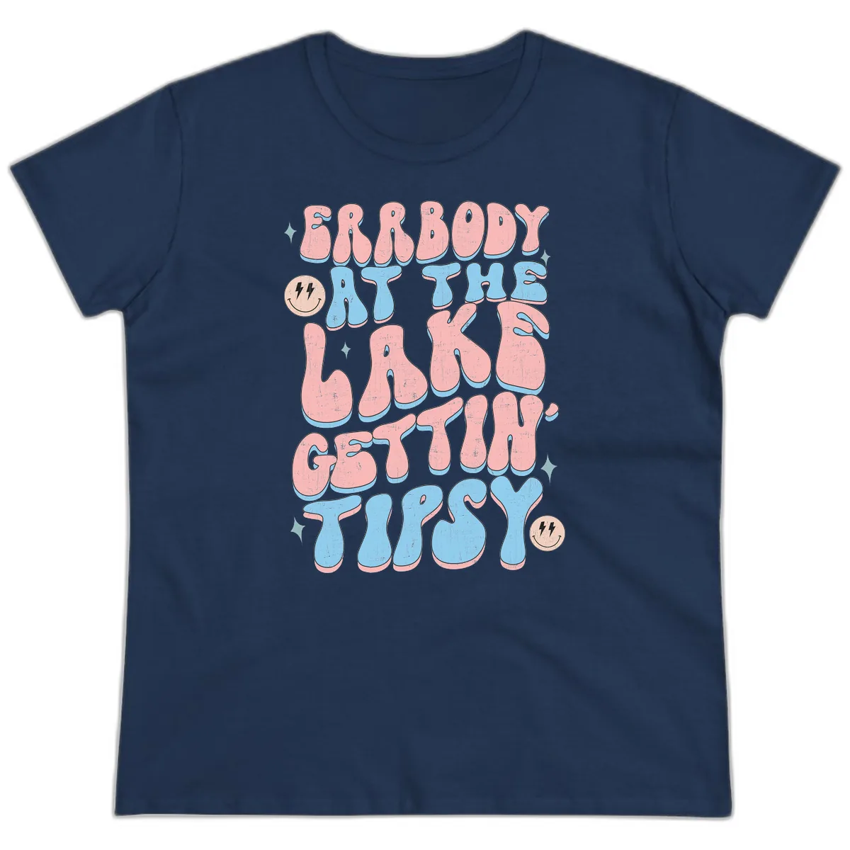 Everybody Gettin Tipsy At The Lake Ladies Tee in Navy