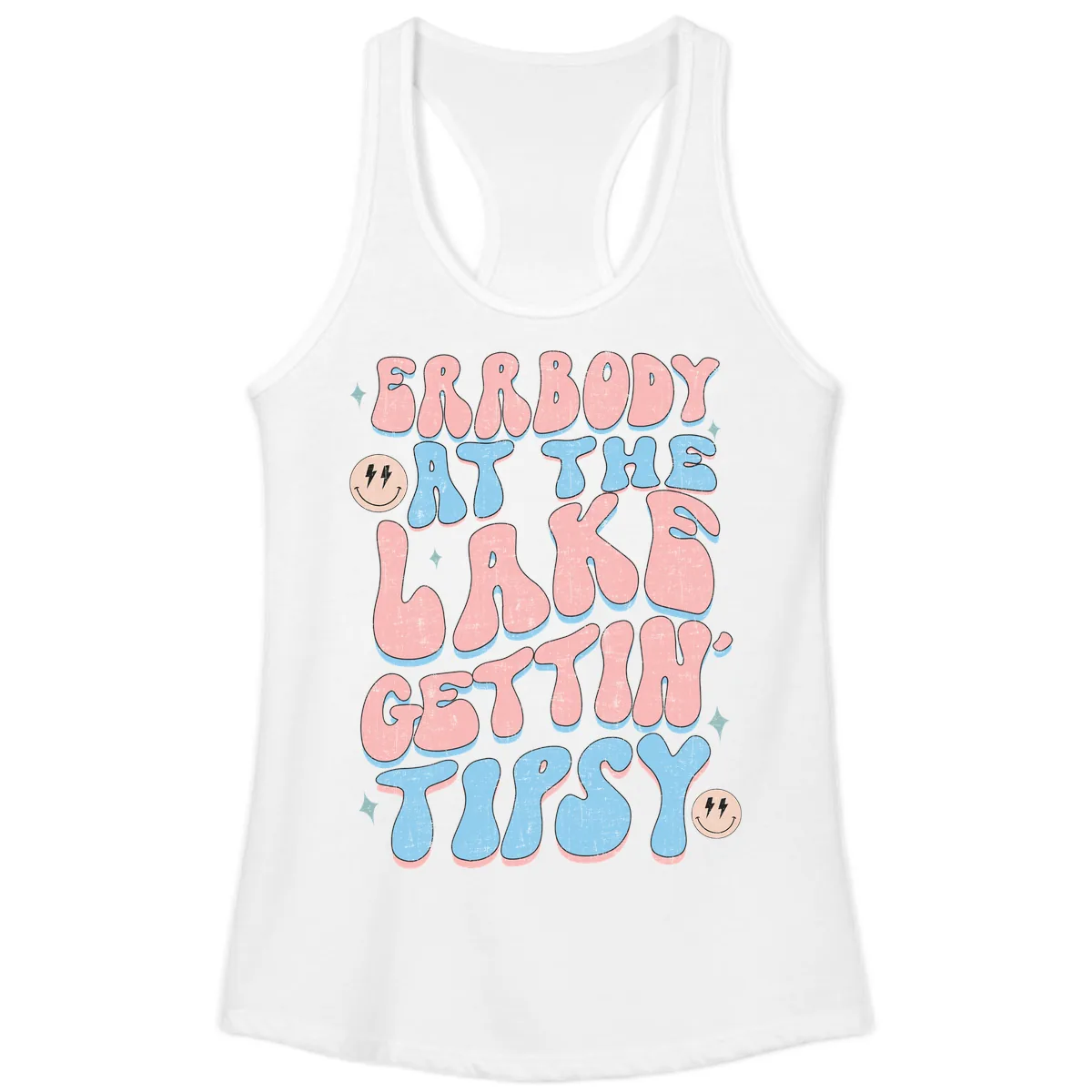 Everybody Gettin Tipsy At The Lake Ladies Tank in White