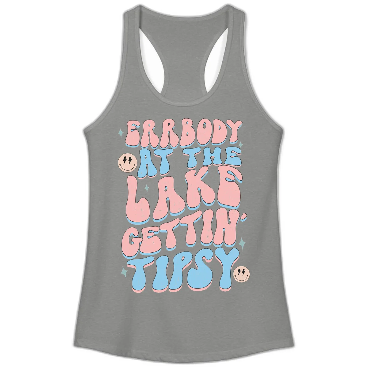 Everybody Gettin Tipsy At The Lake Ladies Tank in Heather Grey
