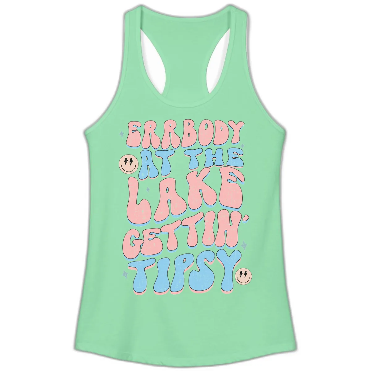 Everybody Gettin Tipsy At The Lake Ladies Tank in Solid Mint