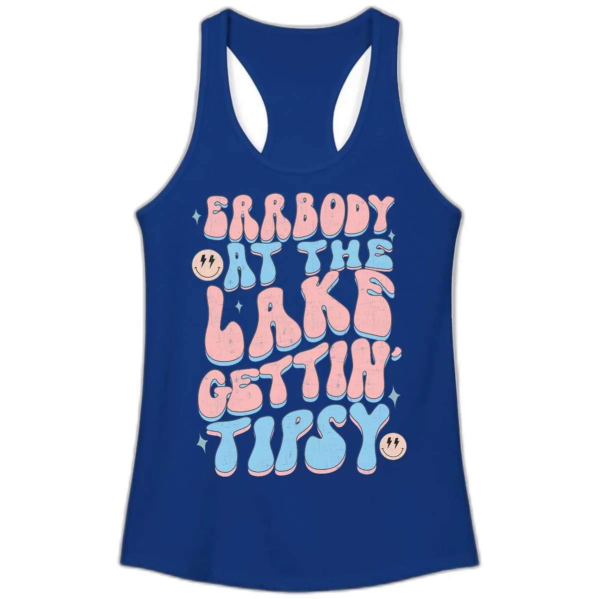 Everybody Gettin Tipsy At The Lake Ladies Tank in Solid Royal