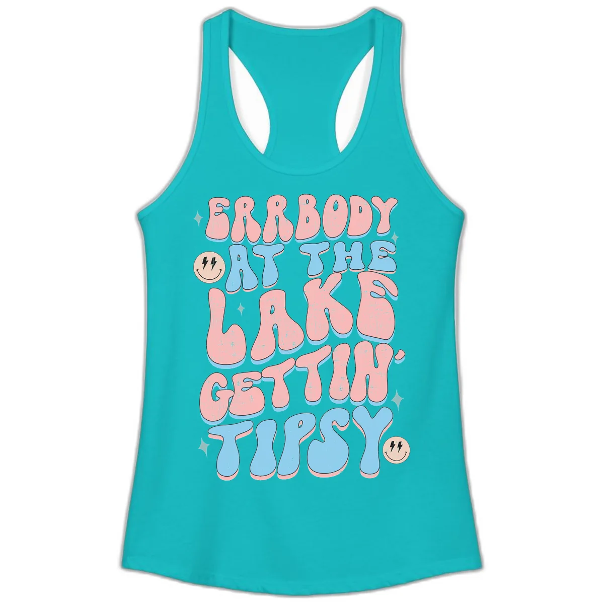 Everybody Gettin Tipsy At The Lake Ladies Tank in Tahiti Blue
