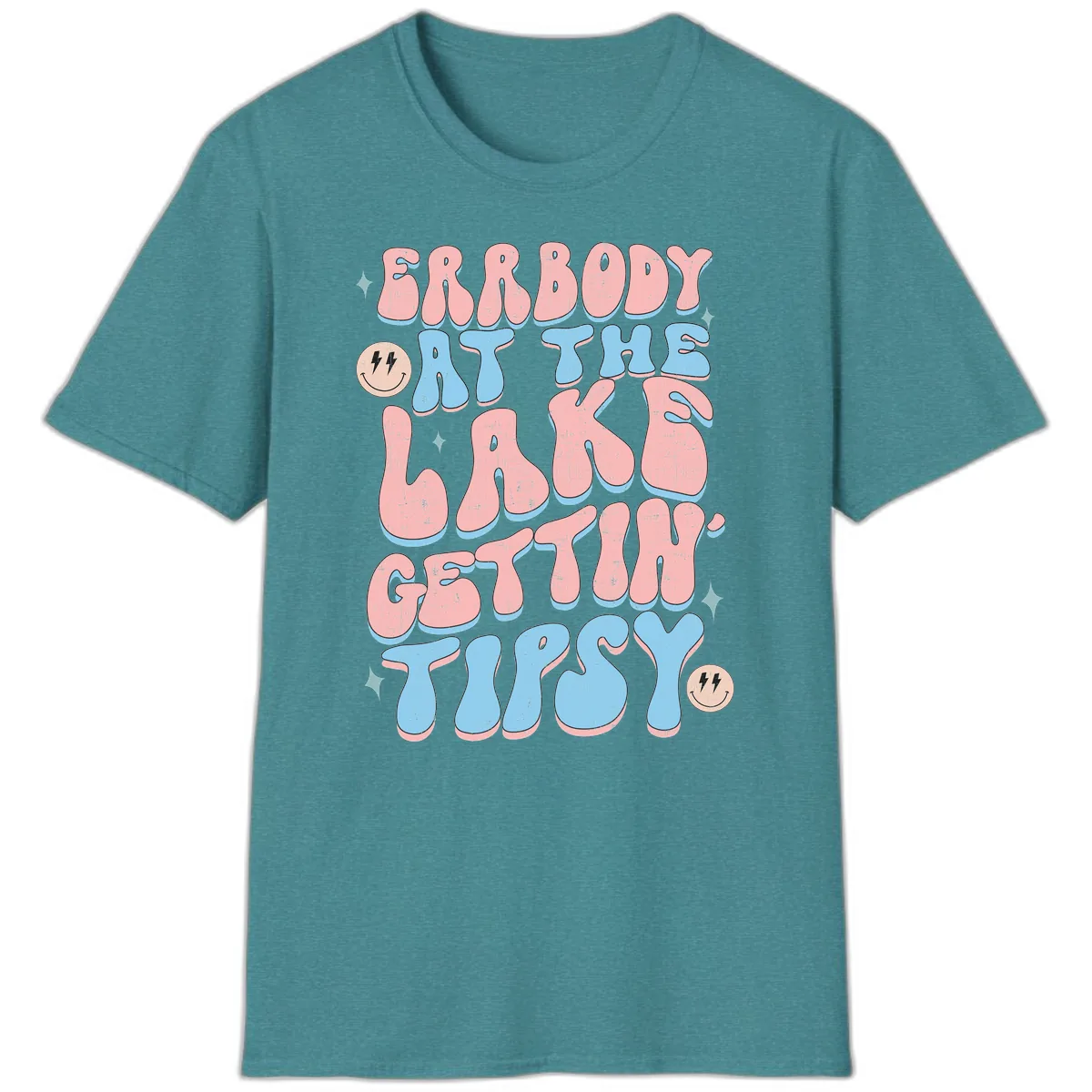 Everybody Gettin Tipsy At The Lake T-Shirt in Heather Galapagos Blue