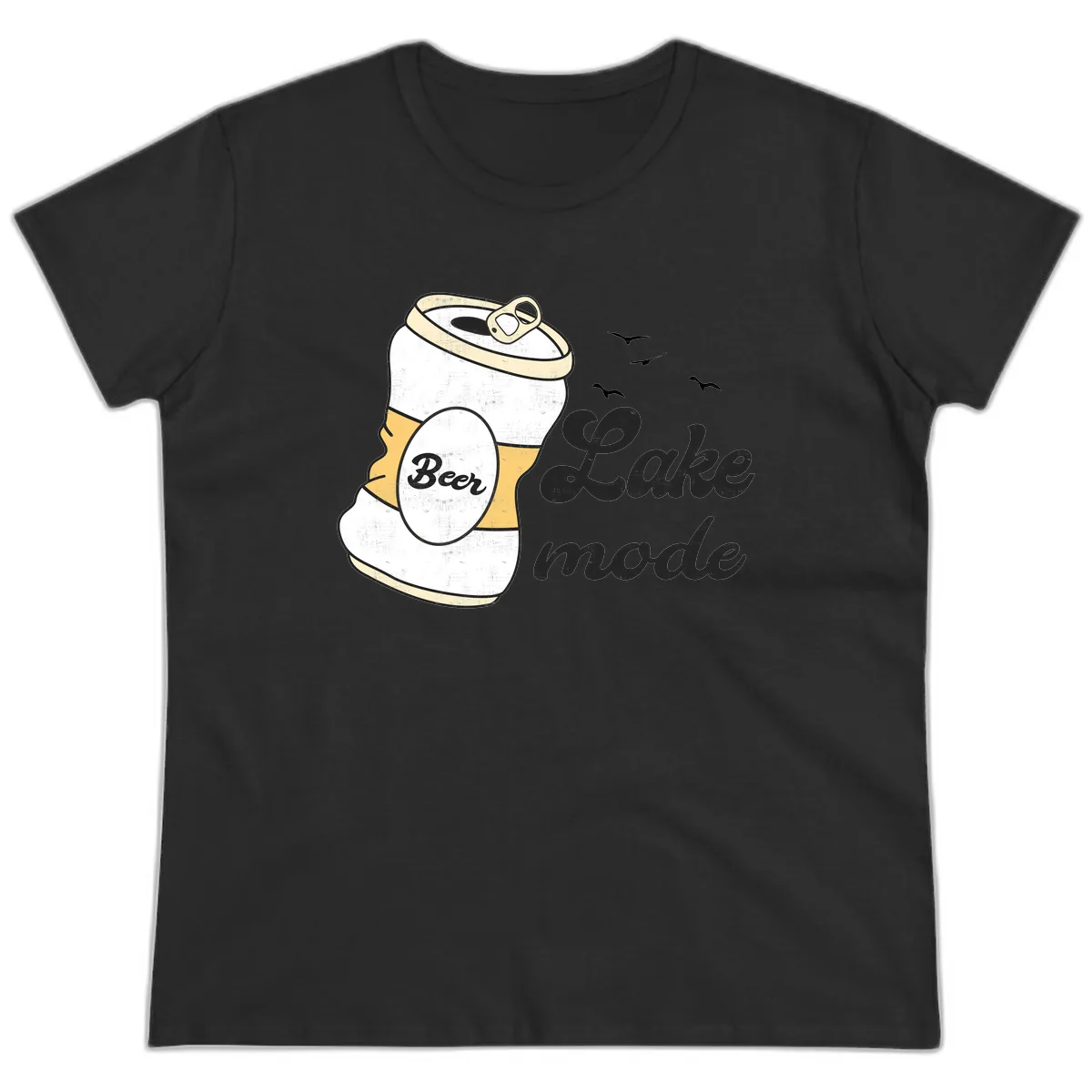 Lake Mode Crushed Beer Can Ladies Tee in Black