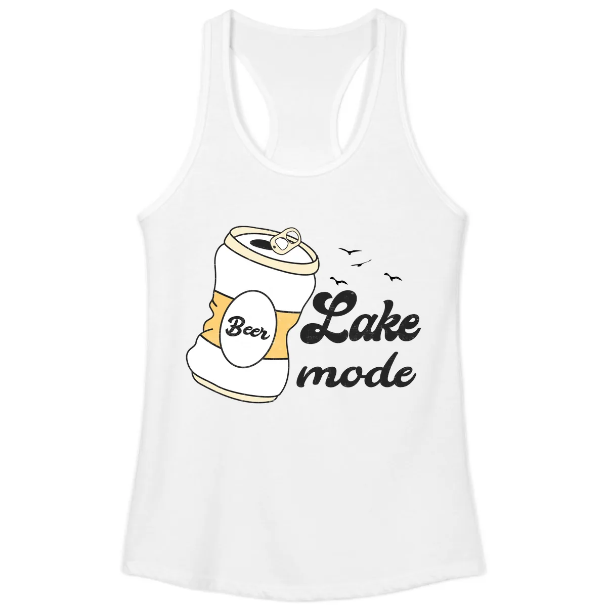 Lake Mode Crushed Beer Can Ladies Tank in White