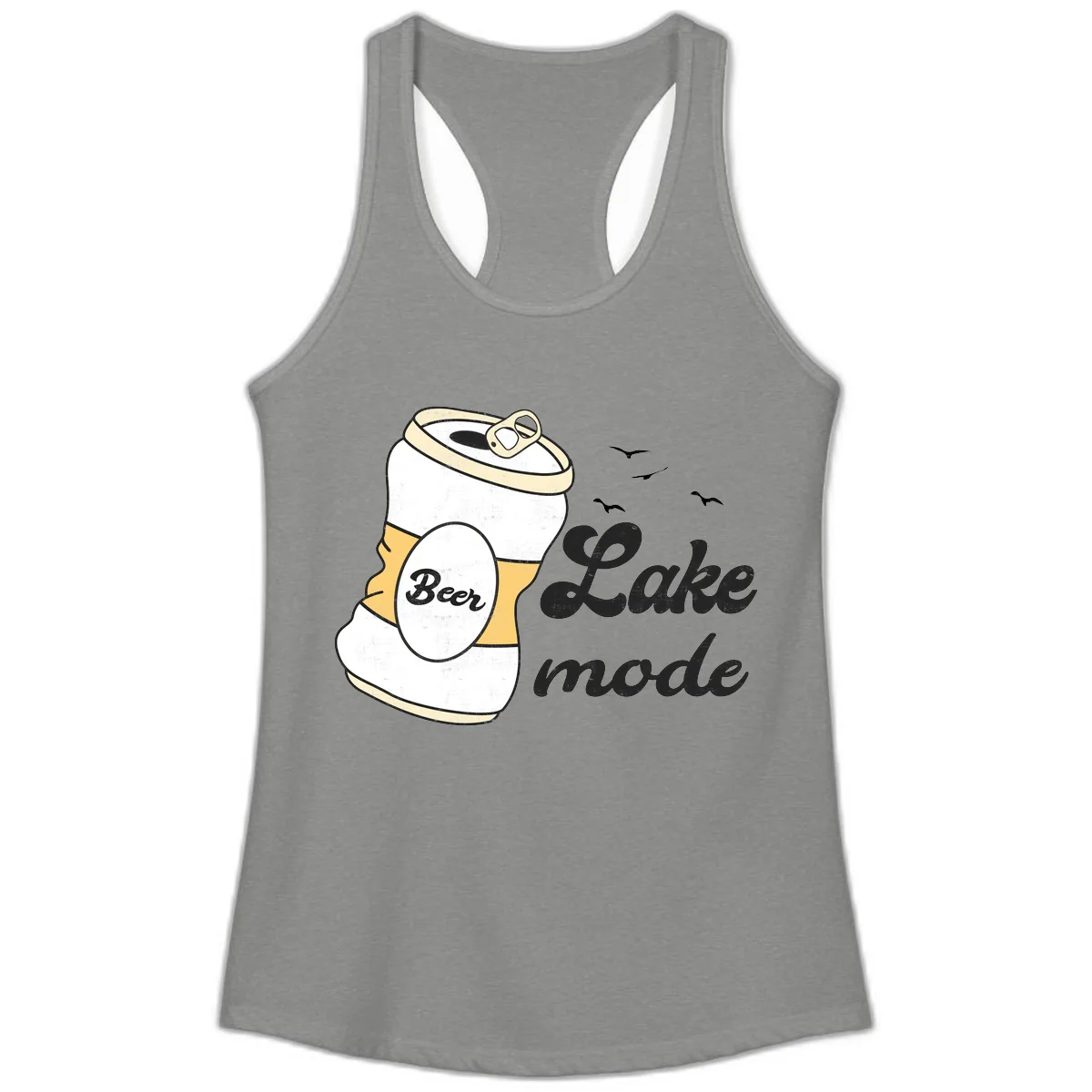 Lake Mode Crushed Beer Can Ladies Tank in Heather Grey