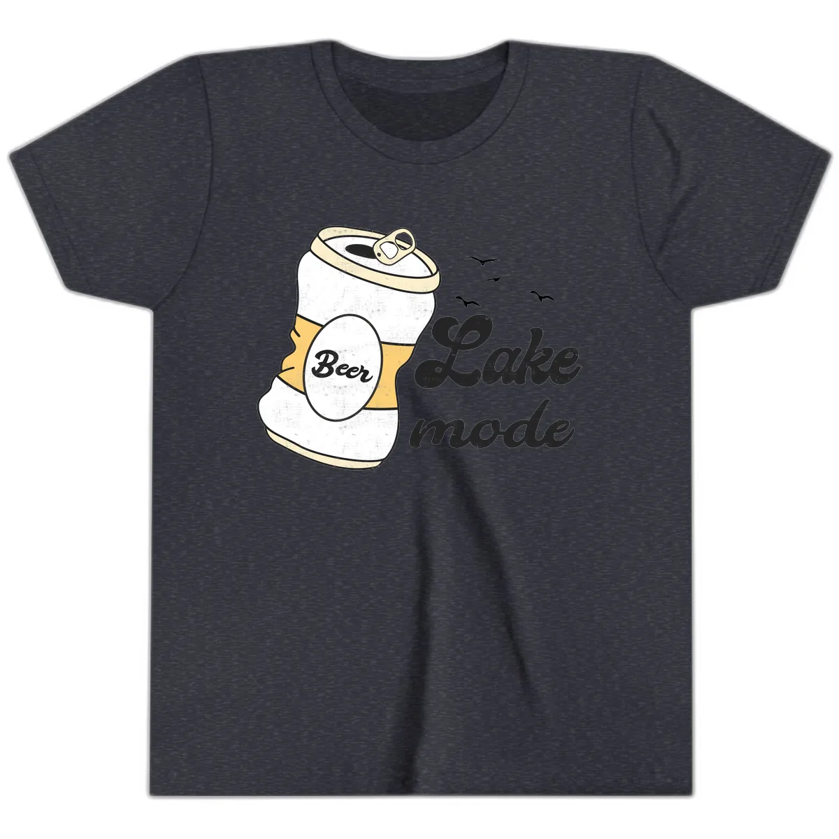 Lake Mode Crushed Beer Can Youth T-Shirt in Heather Navy
