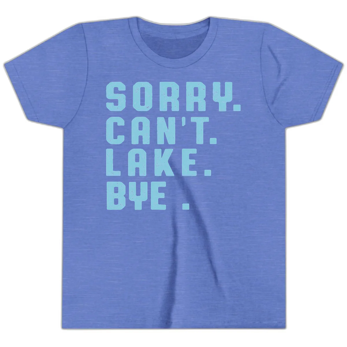 Sorry Can't Lake Bye Typography Youth T-Shirt in Heather Columbia Blue