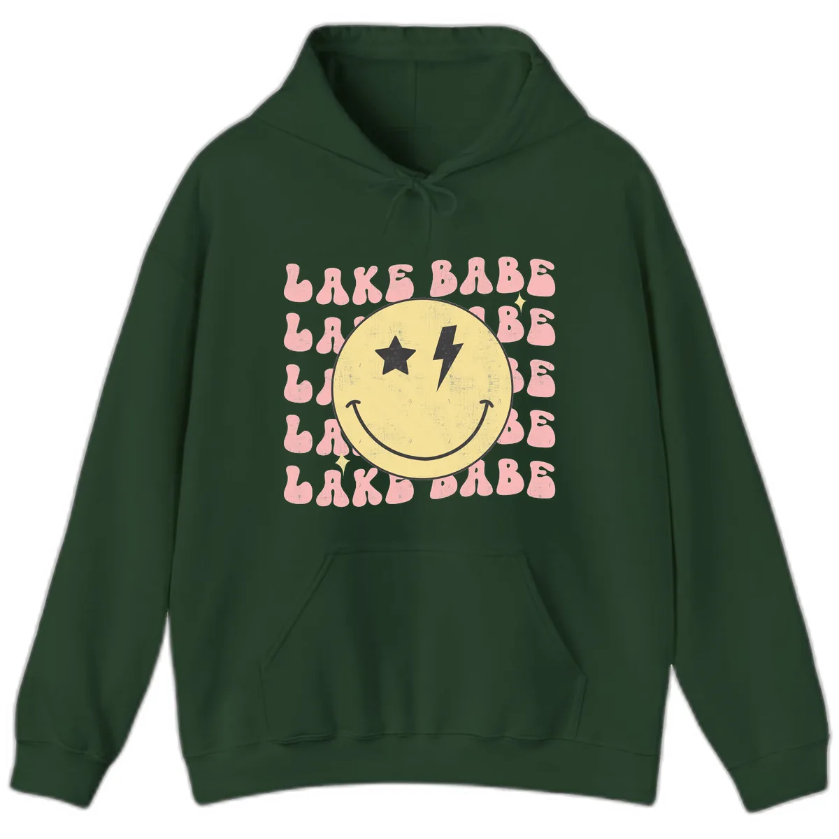 Groovy Lake Babe Smiley Hoodie in Forest Green
