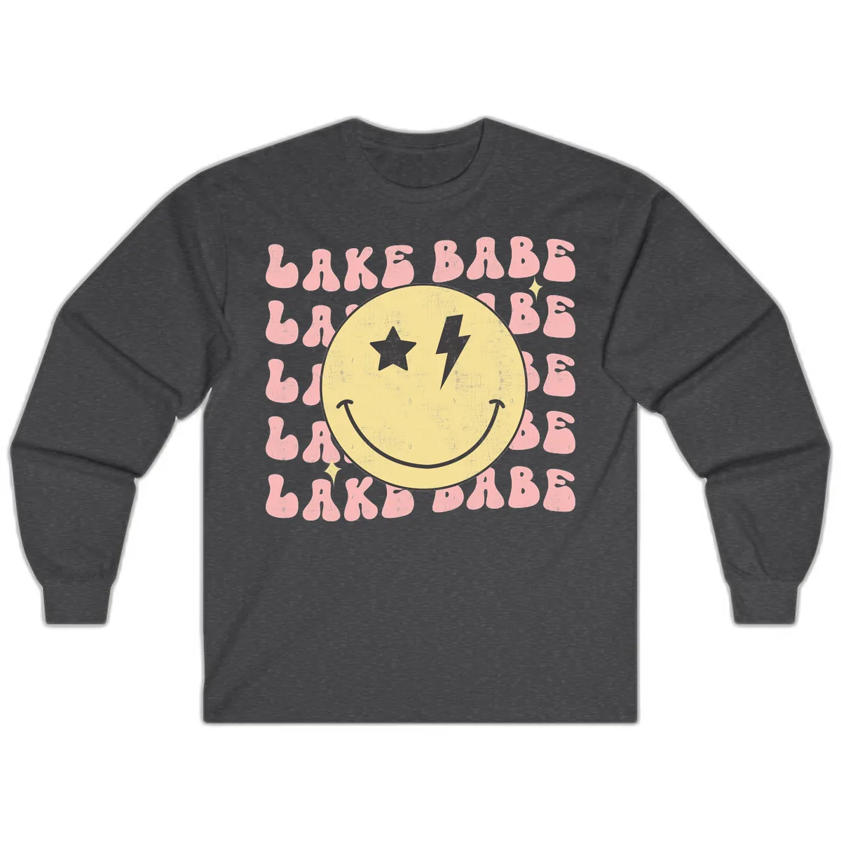 Groovy Lake Babe Smiley Long Sleeve in Dark Heather