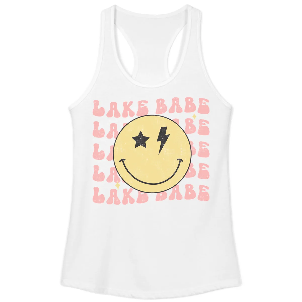 Groovy Lake Babe Smiley Ladies Tank in White