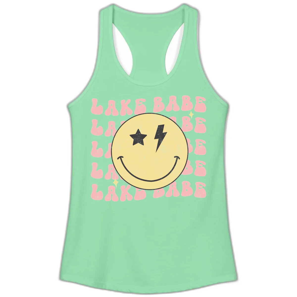Groovy Lake Babe Smiley Ladies Tank in Solid Mint