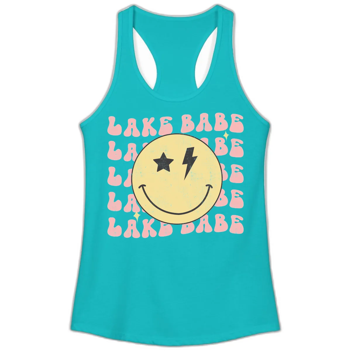 Groovy Lake Babe Smiley Ladies Tank in Tahiti Blue