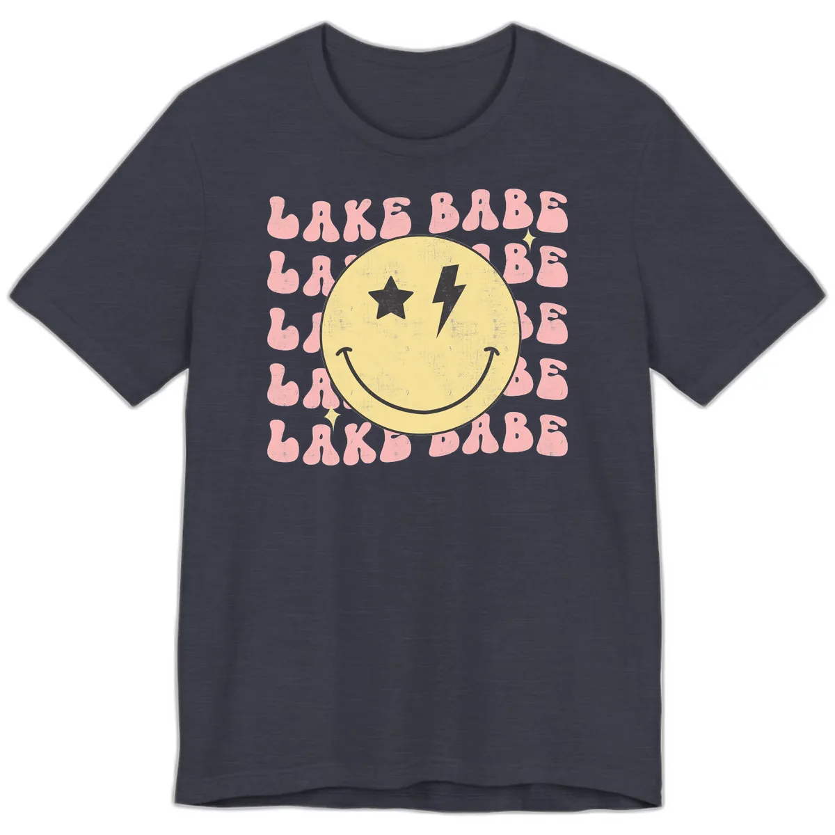 Groovy Lake Babe Smiley Premium T-Shirt in Heather Midnight Navy