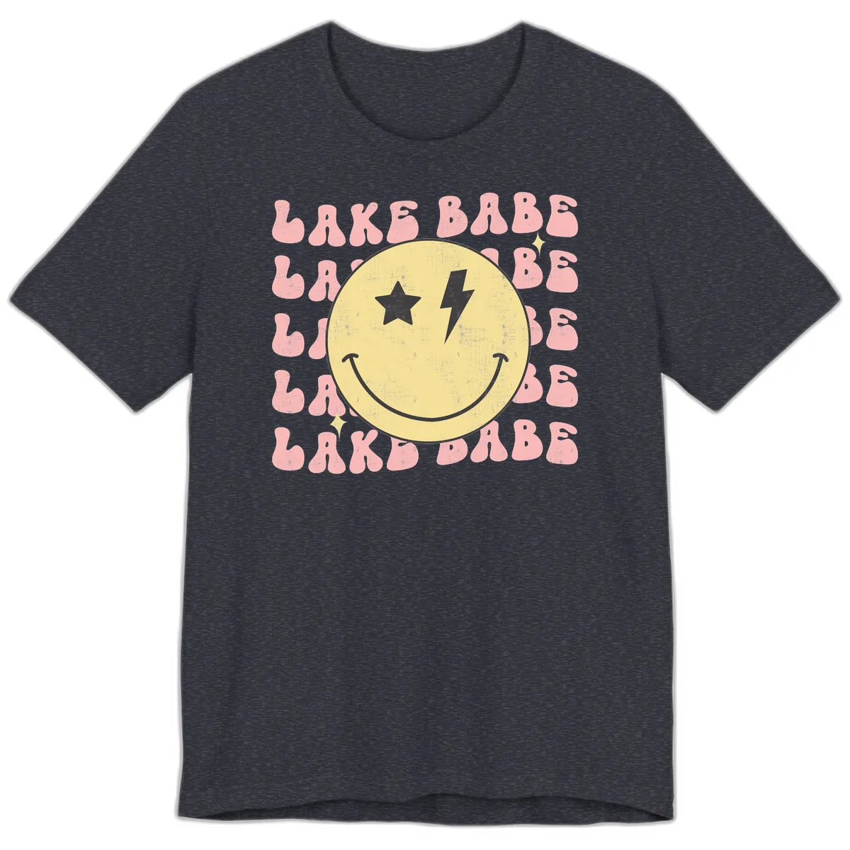 Groovy Lake Babe Smiley Premium T-Shirt in Heather Navy