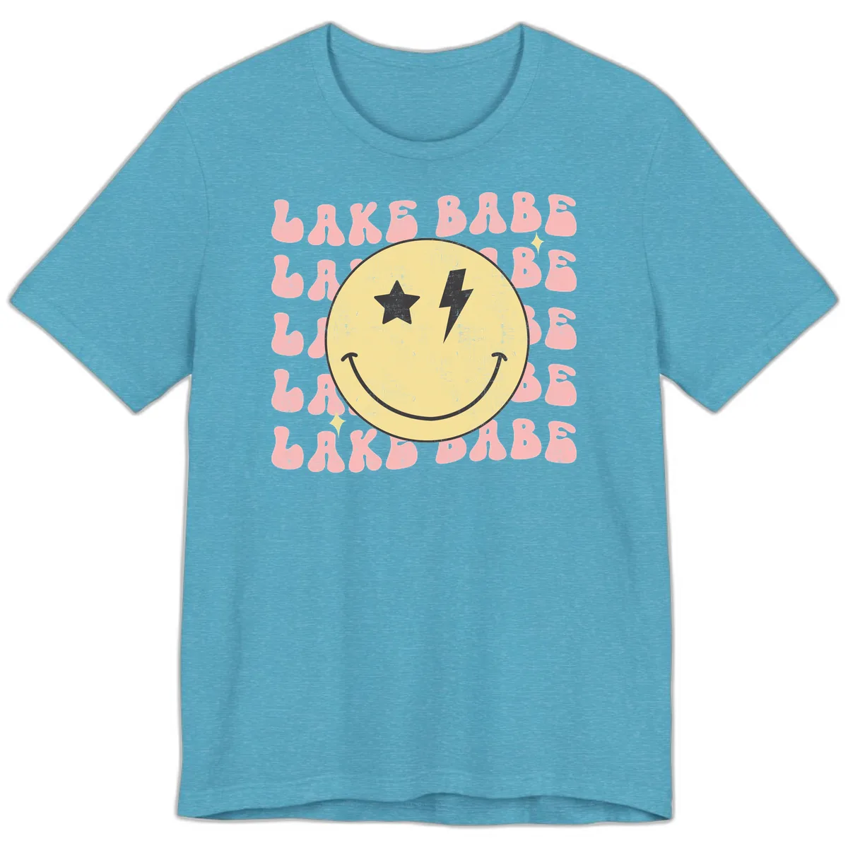 Groovy Lake Babe Smiley Premium T-Shirt in Heather Aqua