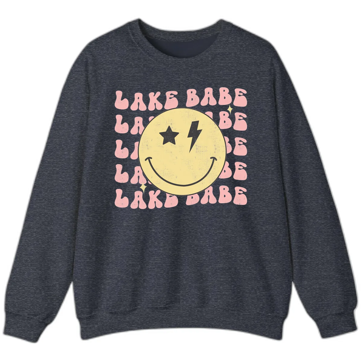 Groovy Lake Babe Smiley Sweatshirt in Heather Sport Dark Navy