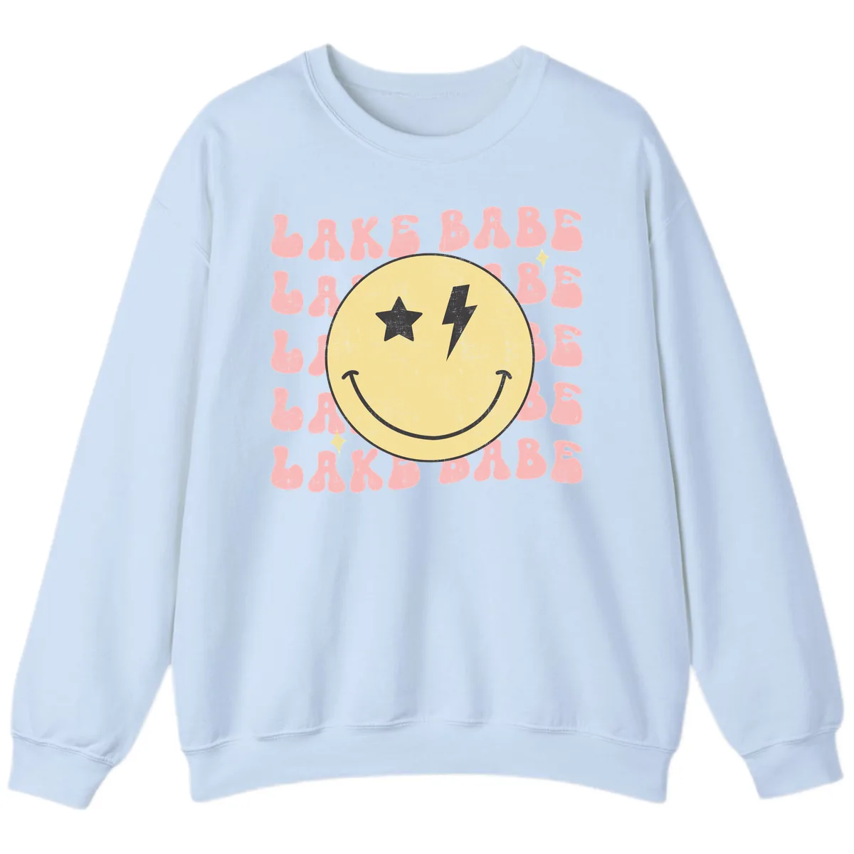 Groovy Lake Babe Smiley Sweatshirt in Light Blue