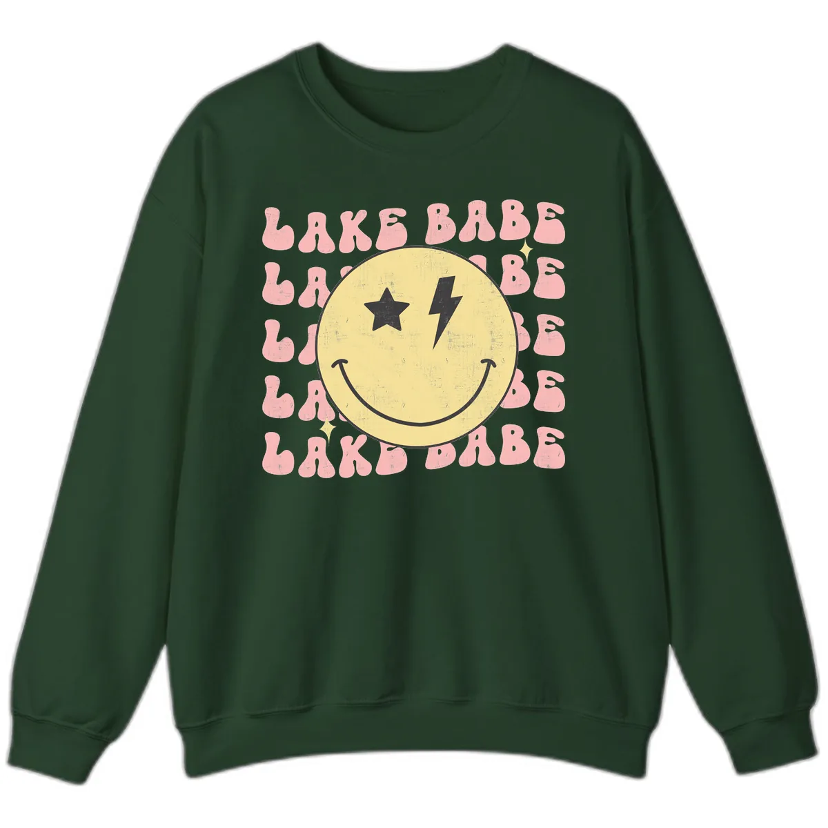 Groovy Lake Babe Smiley Sweatshirt in Forest Green