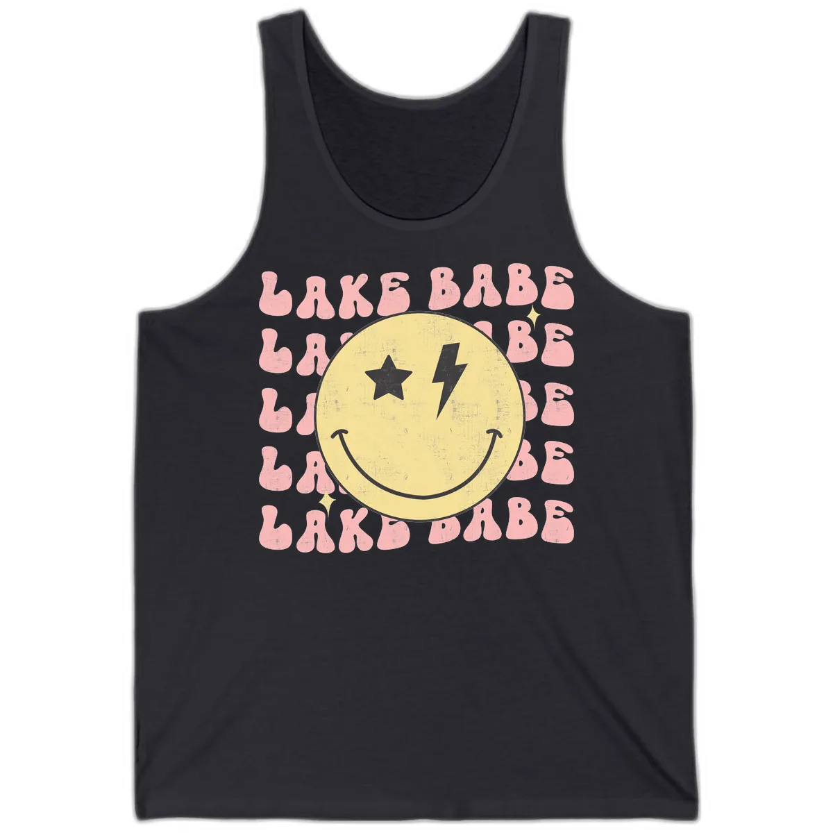 Groovy Lake Babe Smiley Tank in Dark Grey