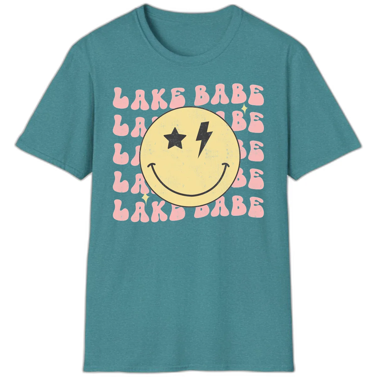 Groovy Lake Babe Smiley T-Shirt in Heather Galapagos Blue