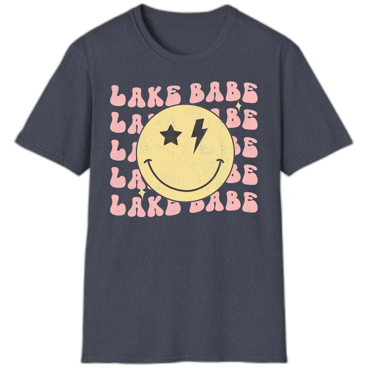 Groovy Lake Babe Smiley T-Shirt in Heather Navy