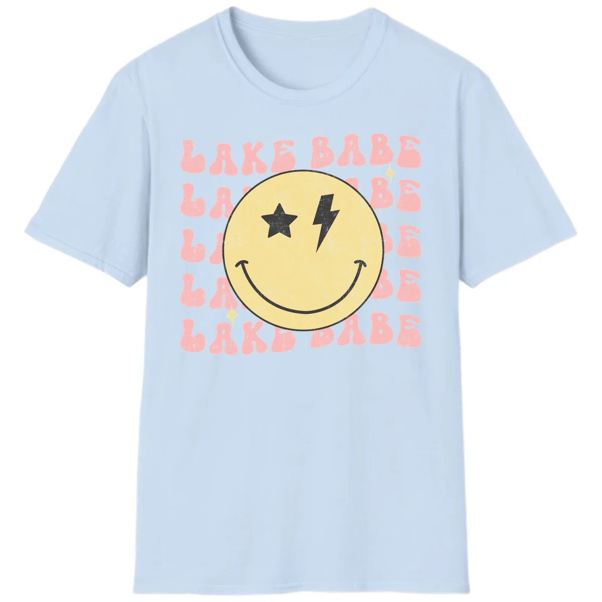 Groovy Lake Babe Smiley T-Shirt in Light Blue