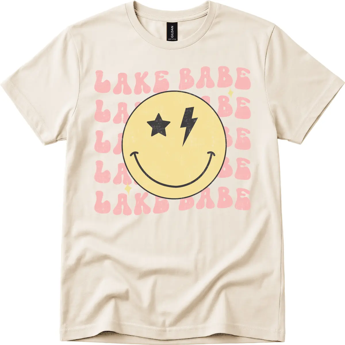Groovy Lake Babe Smiley T-Shirt in Natural