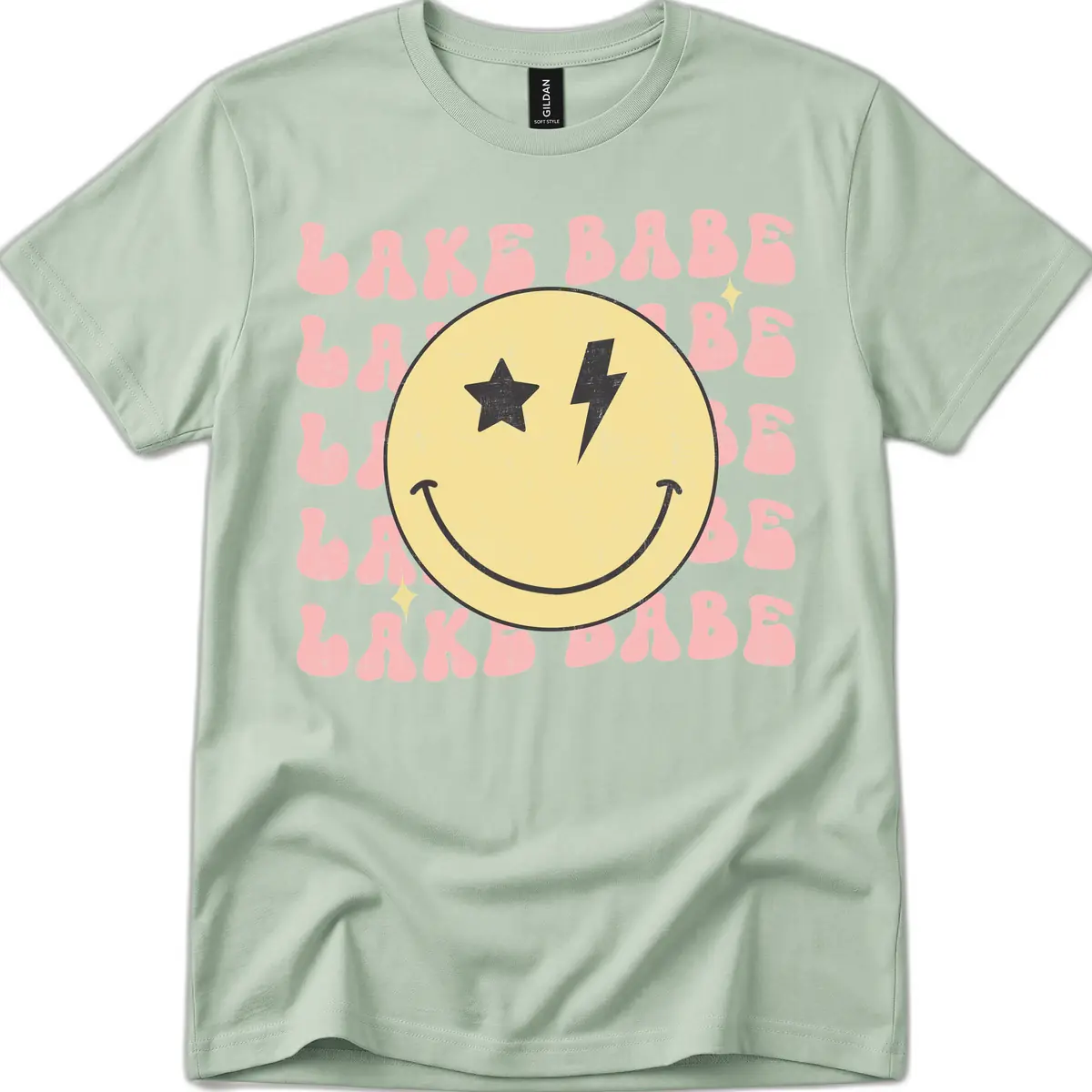 Groovy Lake Babe Smiley T-Shirt in Sage