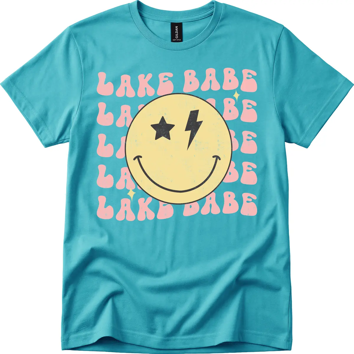 Groovy Lake Babe Smiley T-Shirt in Tropical Blue