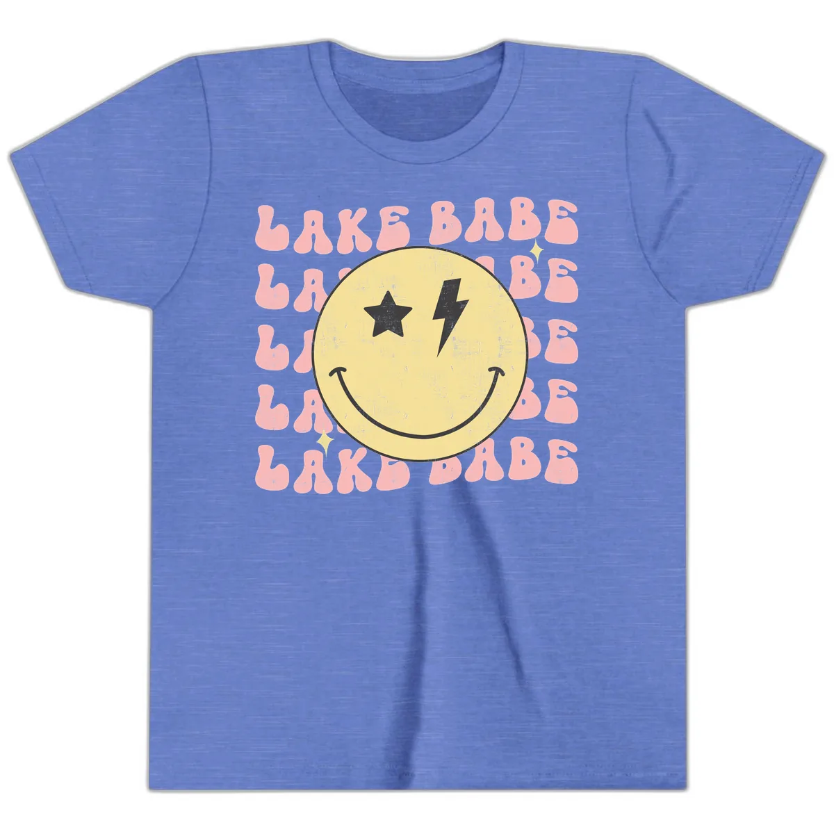 Groovy Lake Babe Smiley Youth T-Shirt in Heather Columbia Blue