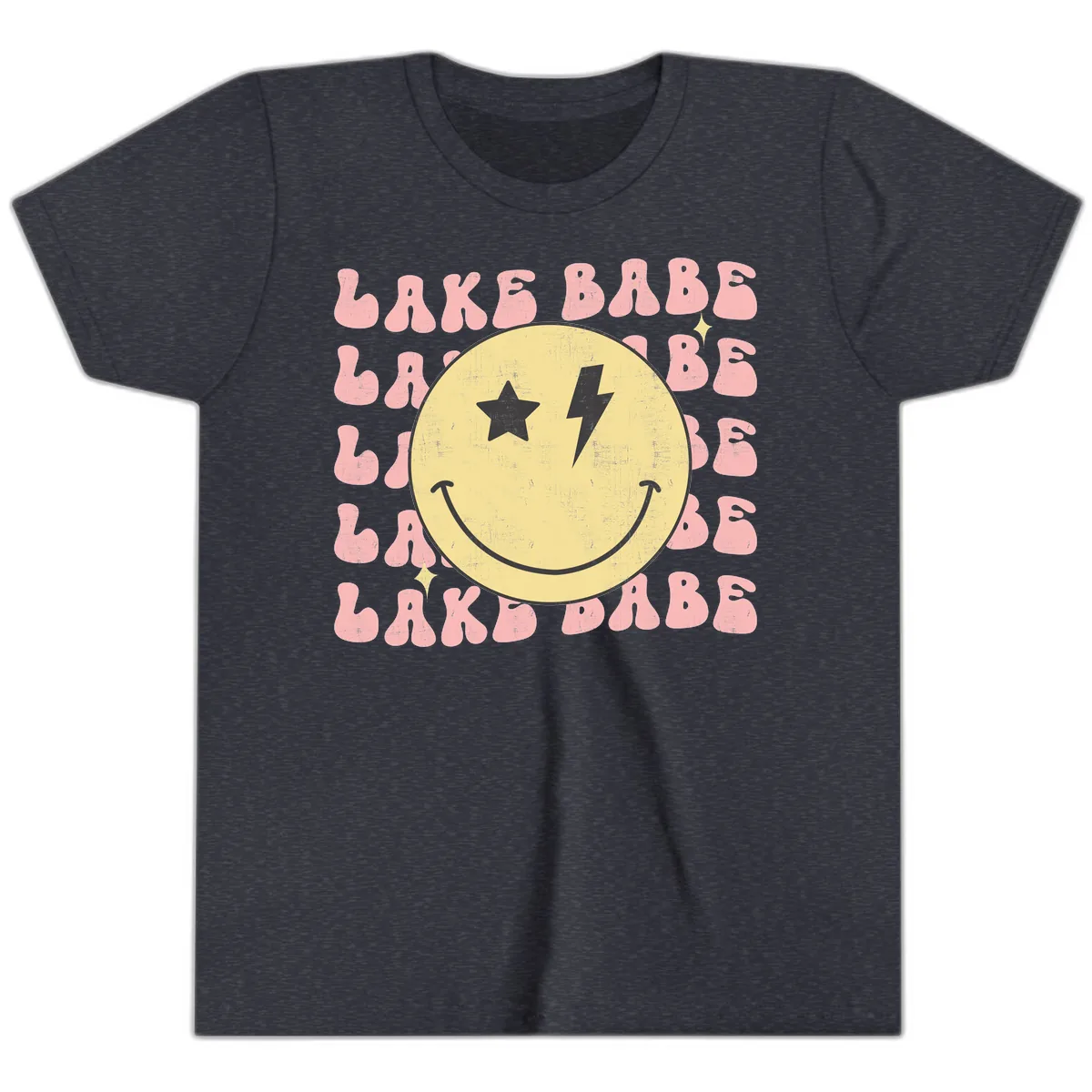 Groovy Lake Babe Smiley Youth T-Shirt in Heather Navy