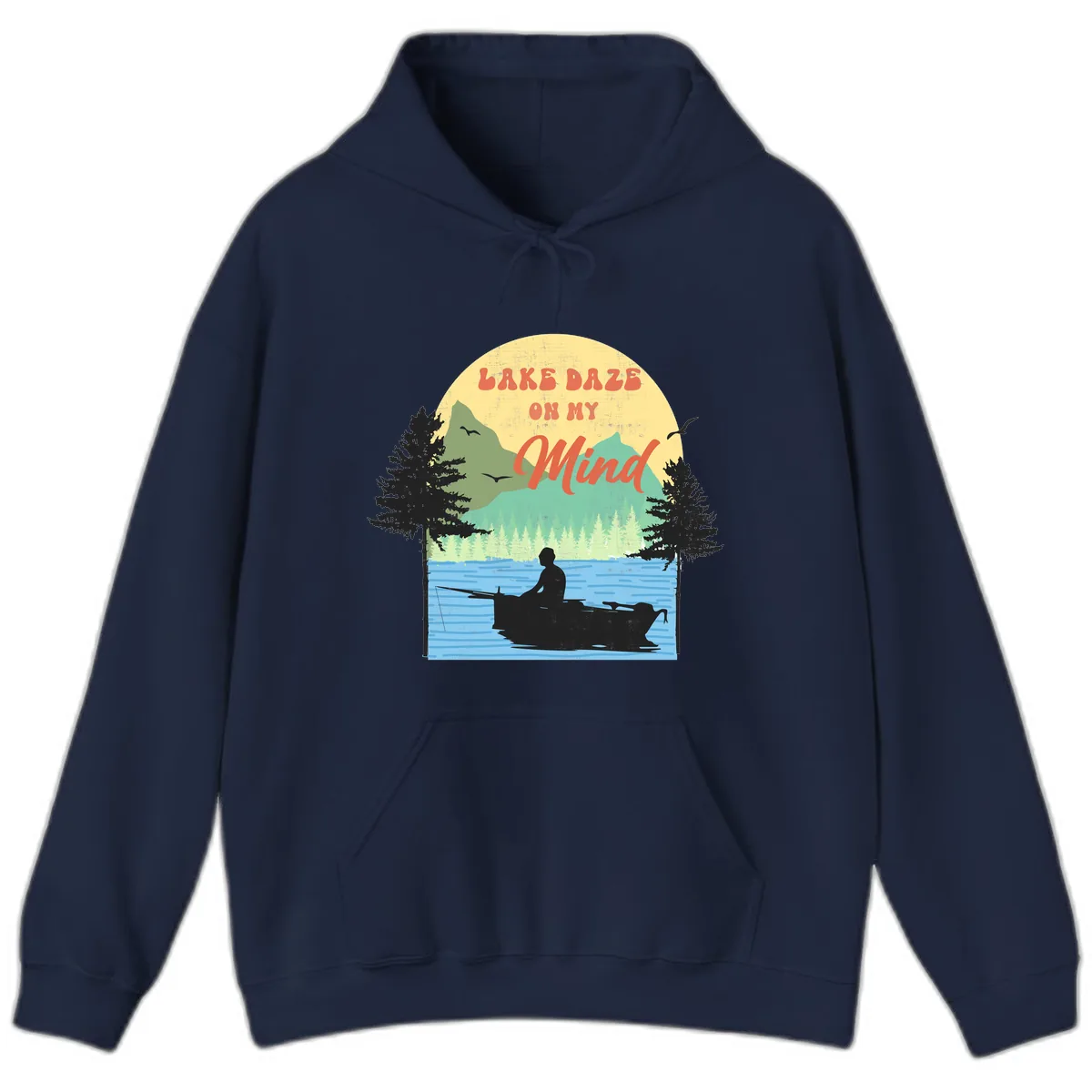 Lake Daze On My Mind Design Hoodie in Navy