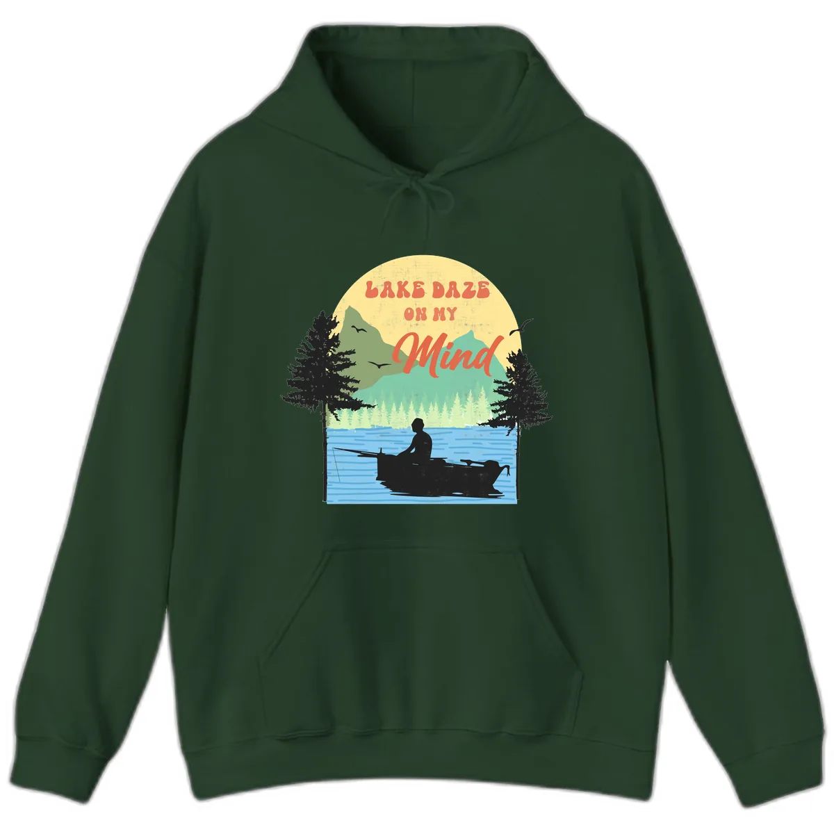 Lake Daze On My Mind Design Hoodie in Forest Green