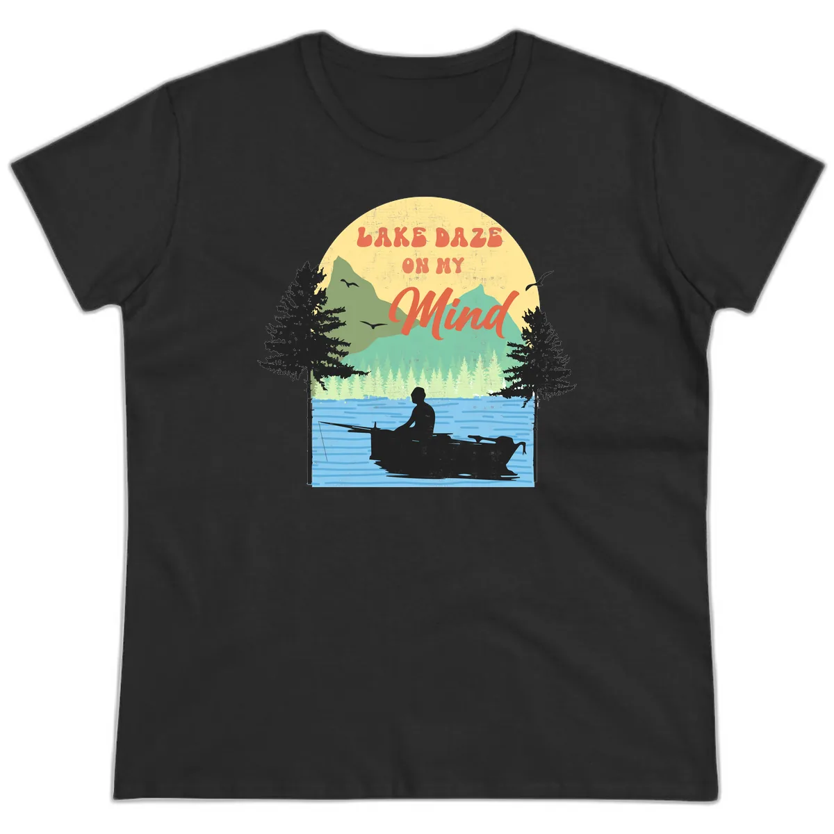 Lake Daze On My Mind Design Ladies Tee in Black