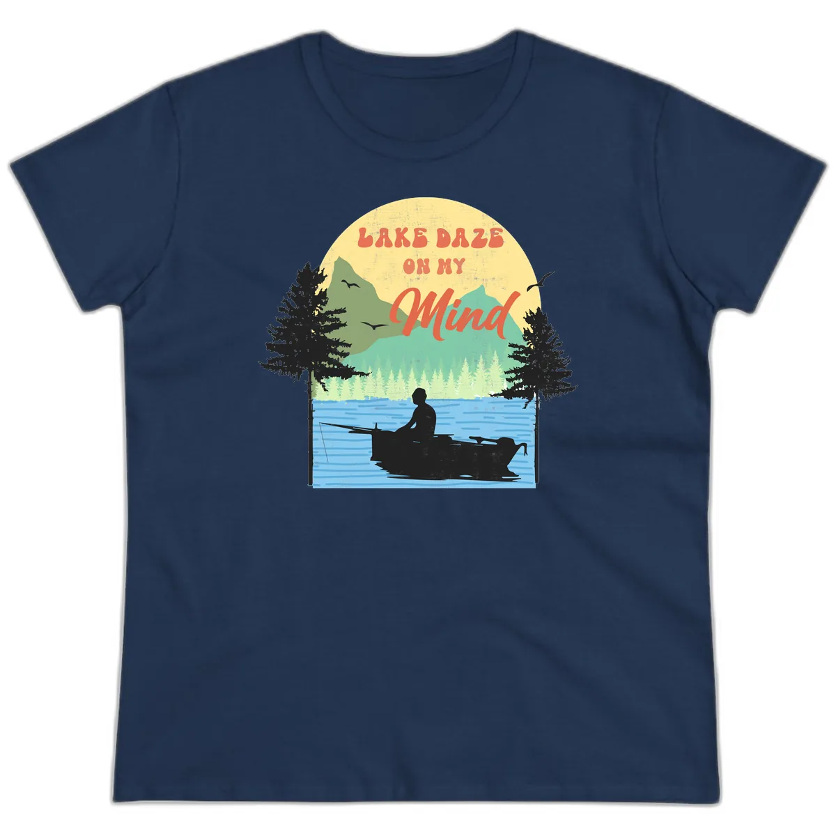 Lake Daze On My Mind Design Ladies Tee in Navy