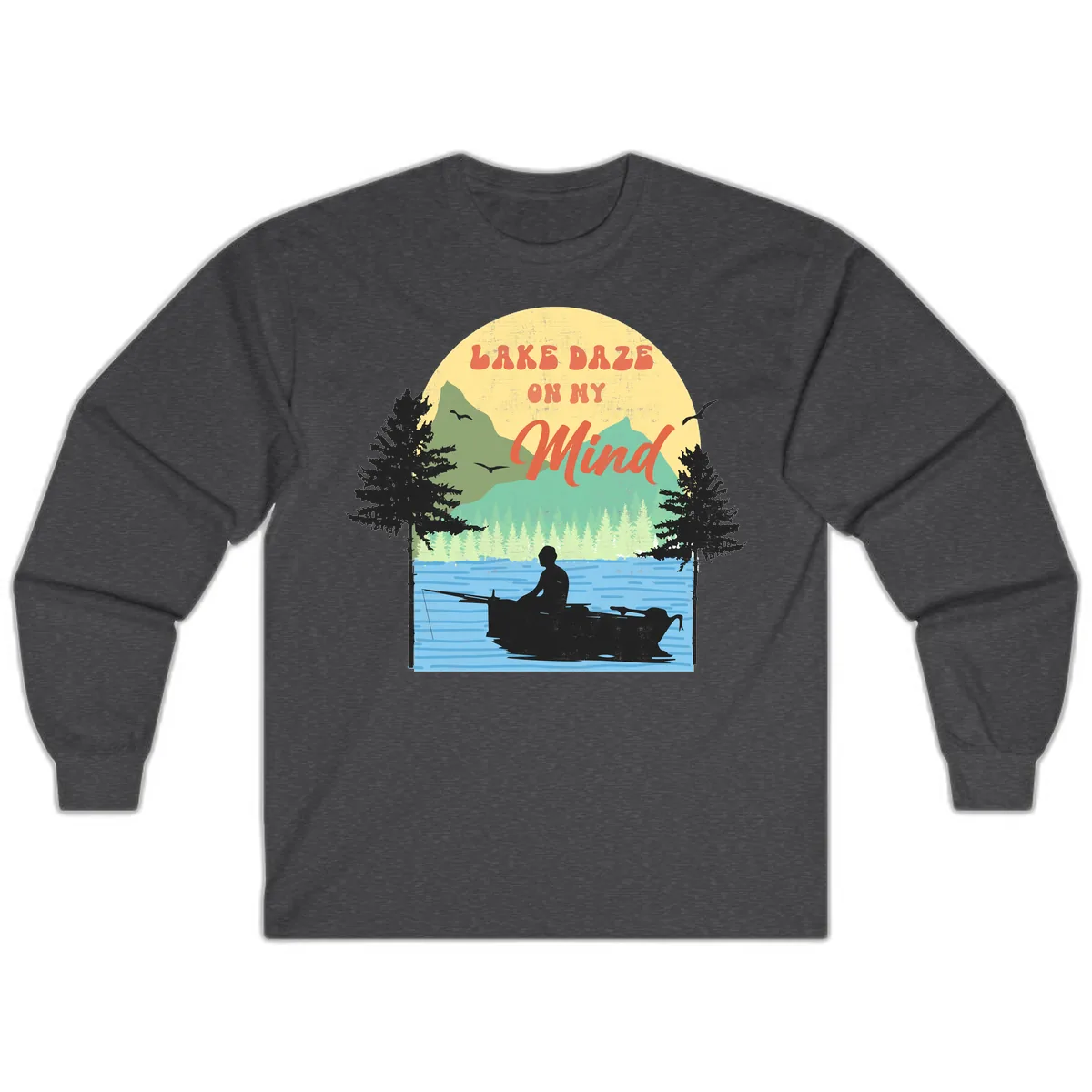 Lake Daze On My Mind Design Long Sleeve in Dark Heather