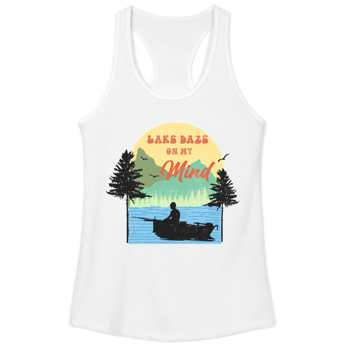 Lake Daze On My Mind Design Ladies Tank in White