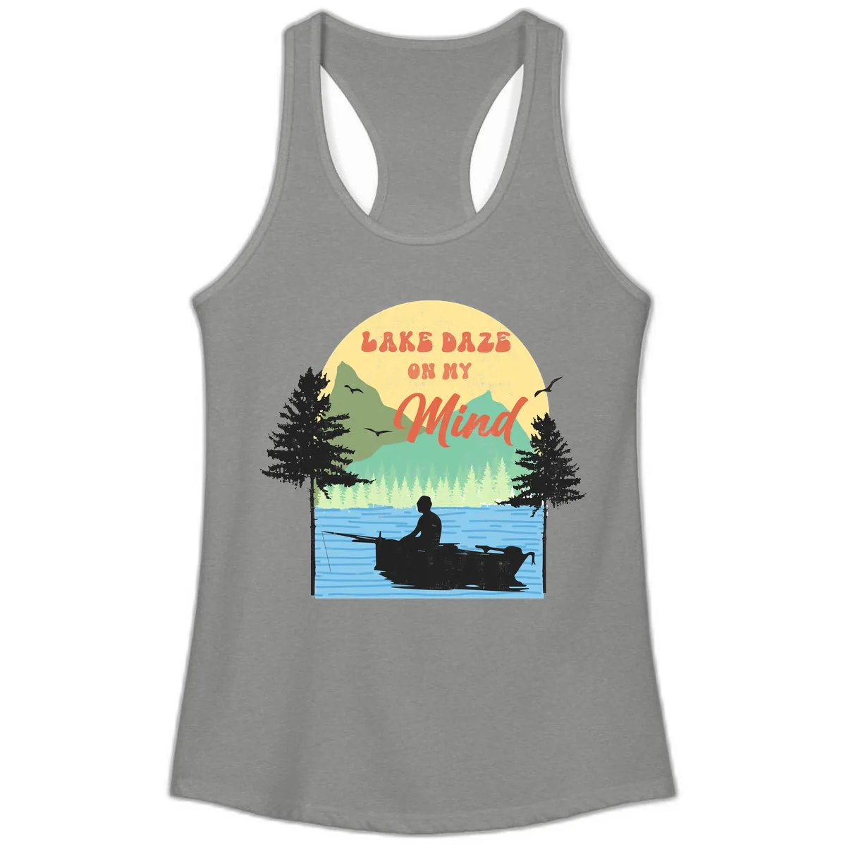 Lake Daze On My Mind Design Ladies Tank in Heather Grey
