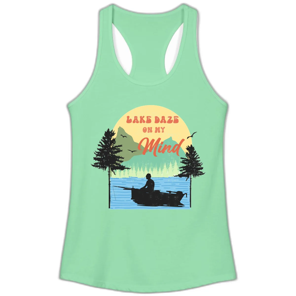 Lake Daze On My Mind Design Ladies Tank in Solid Mint